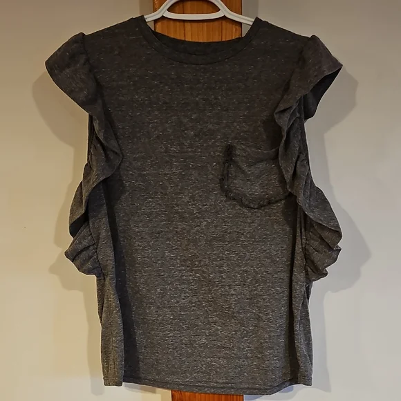 Charcoal Ruffle Sleeve Tee - Picture 1 of 5